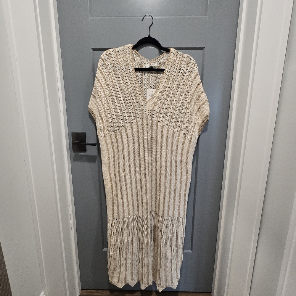 Women's Cream and Gold Knit Swim Coverup